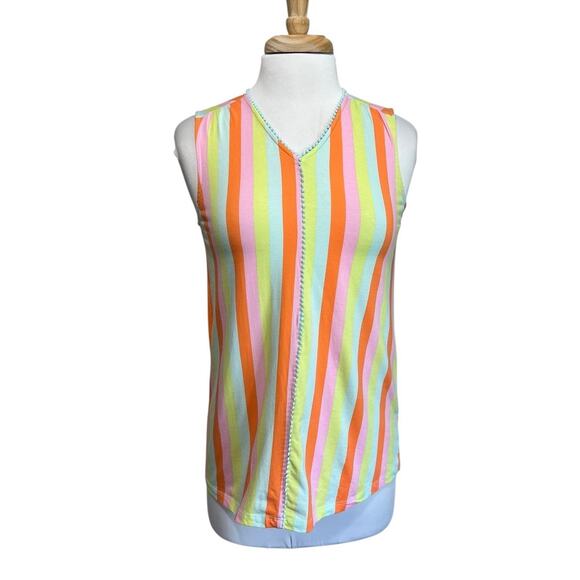 Lands' End Tops - LANDS END Neon Colorblock Stripe Tank Sleeveless Top Women's S 6/8